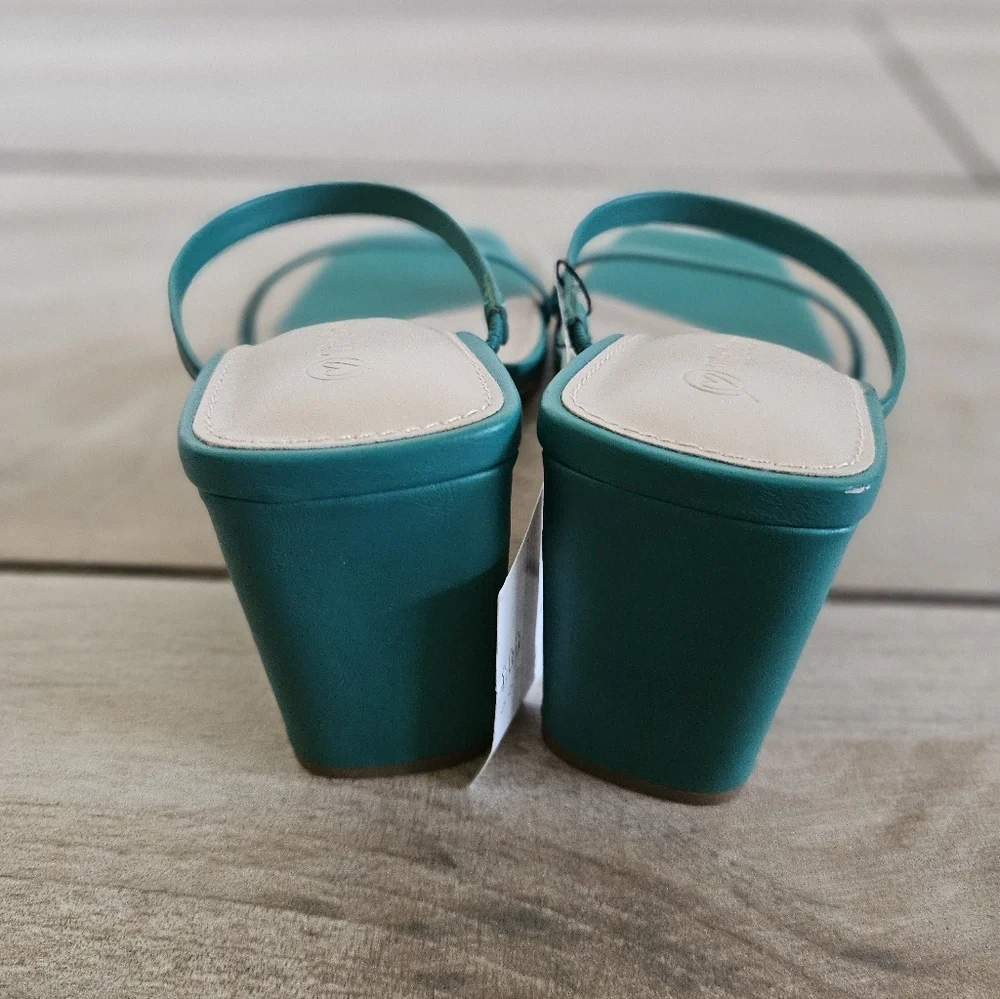 The Drop Teal Green Square Toe Strappy Heeled Sandals Womens 7.5 Minimalist Mule - Picture 7 of 9